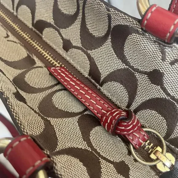 Vtg Coach Signature Tote 11353 4 Pc Set | Red Leather Trim Bag, Pink, Mint - Picture 10 of 10